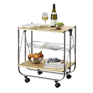 WENKO Serveerwagen Dinett Deluxe esdoorn – inklapbaar, opbergmand, MDF, 68 x 70 x 40,6 cm, beige, 713001500