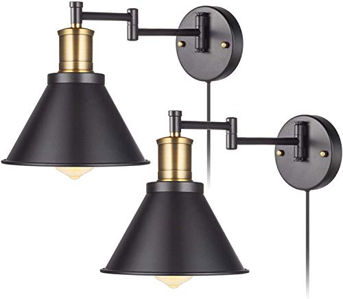 La mejor selección de Focos para la pared Top 5. 45 JSXing Lámpara De Pared Con Brazo Oscilante, Acabado Negro Con Interruptor De Encendido/Apagado, Base E26, Iluminación De Pared Para Dormitorio Cabecera Sala de Estar Cocina