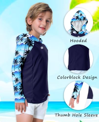 Image of AOBUTE Unisex Kids Long Sleeve Hoodie Rash Guard Boys UPF 50+ Swim Top with Thumb Hole 3-12 Years