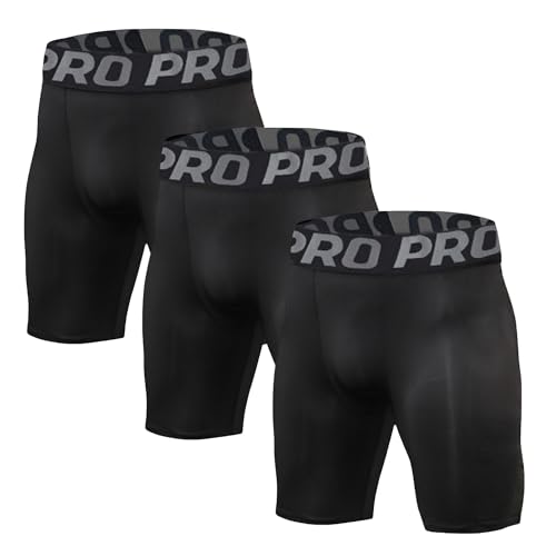 LNFINTDO 3er Pack Kompressionsshorts Herren Schnelltrocknendes Kompressionshose Kurze Atmungsaktiv Baselayer Sporthose Männer Laufunterwäsche Radlerhose