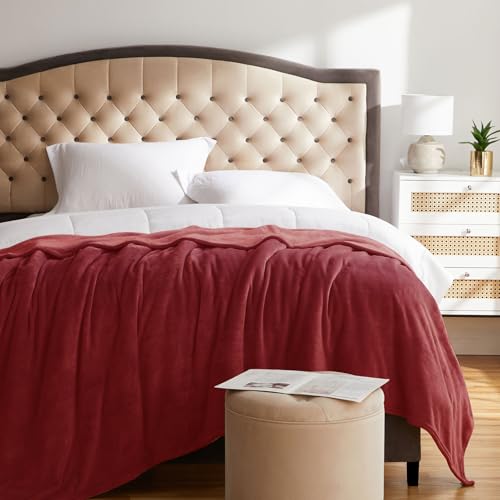 KMUSET Fleece Blanket Burgundy Lightweight Super Soft Cozy Fuzzy Bed Blankets Microfiber Factory Shop