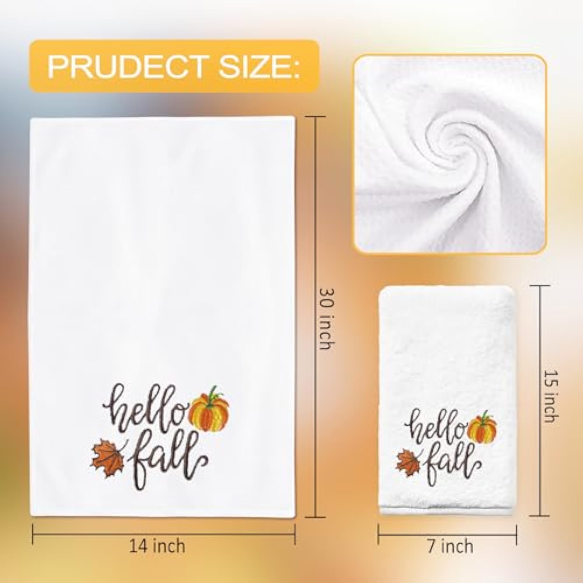 Fall Hand Towels Set of 2, Embroidered Pumpkin Pattern
