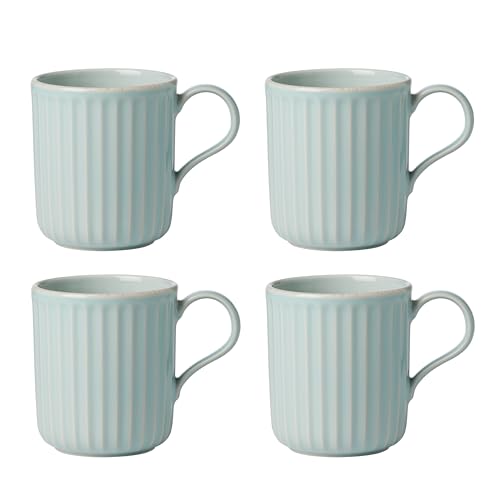 Image of Lenox French Perle Scallop Ice Blue Mug Set, 4-Piece, Stoneware, Microwave and Dishwasher Safe