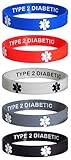 Max Petals Type 2 Diabetic Discreet Medical Alert ID Silicone Bracelets Wristbands 5 Pack