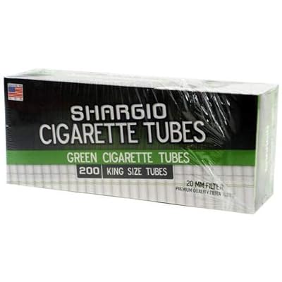 shargio green cigarette tubes King Size 200 Count Per Box (Pack of 5) : Health & Household Blue variety has a white filter tip with a 25mm filter Made in the USA 100mm Full Flavor 3x Boxes Shargio Green Menthol