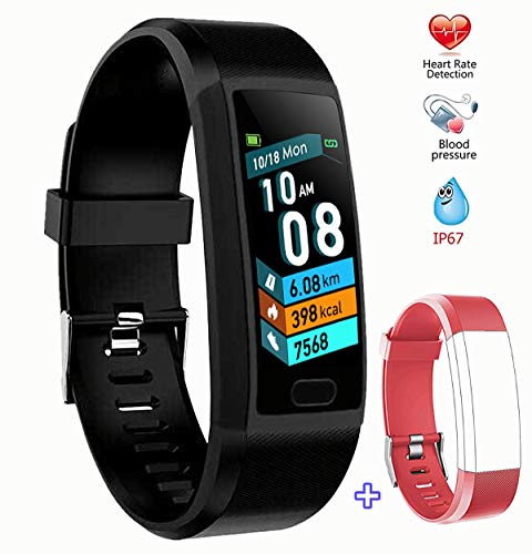 Preisvergleich Produktbild linyingdian Fitness Armband mit Pulsmesser, Wasserdicht IP67 Pulsuhren Fitness Tracker Aktivitätstracker Schrittzähler Uhr Herren- und Damensmartwatch Anruf Nachrichten (schwarz)
