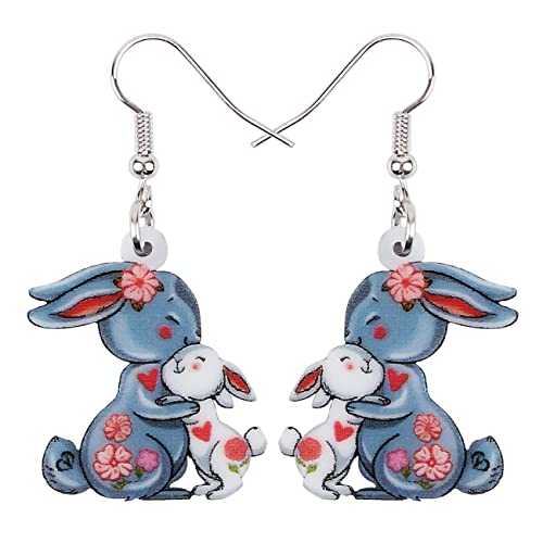 BONSNY Acrylic Cute Dangle Easter Bunny Hare Rabbit Earrings Funny Jewelry For Women Gift Accessories (Grey)