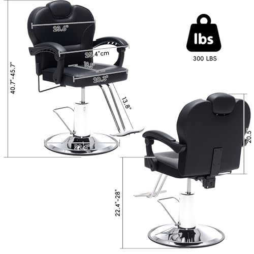 Image of Barber Chair with Heavy Duty Hydraulic Pump, Salon Chair for Hair Stylist, 360 Swivel 90-140 Backrest Reclining Chairs, Portable Height Adjustable Hair Chair for Barbershop (Black-Plain)