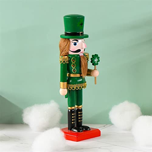 ROBAUN Figurka dziadka do orzechów w stylu irlandzkim, lalka żołnierz z zielonym czterolistną koniczyną, cylinder, ozdoba bożonarodzeniowa, 24 cm
