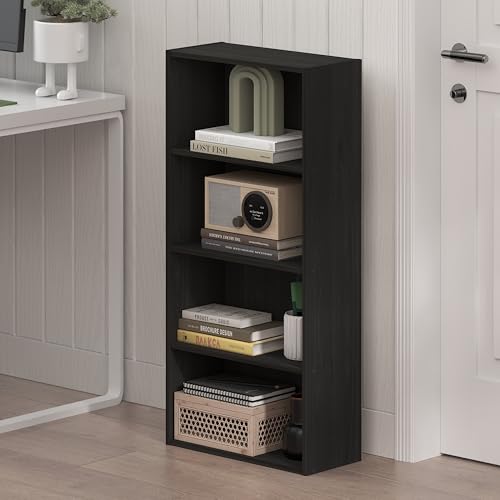 Furinno Basic Book Shelf, 4-Tier Bookcase with Open Shelf, Bookshelf, Cube Storage Organizer, 7 x 17 x 35, for Living Room, Bedroom, Home Office, Espresso - Image 2