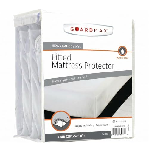 Image of Guardmax, Fitted Vinyl Mattress Protector, White, Crib (28x52x8)