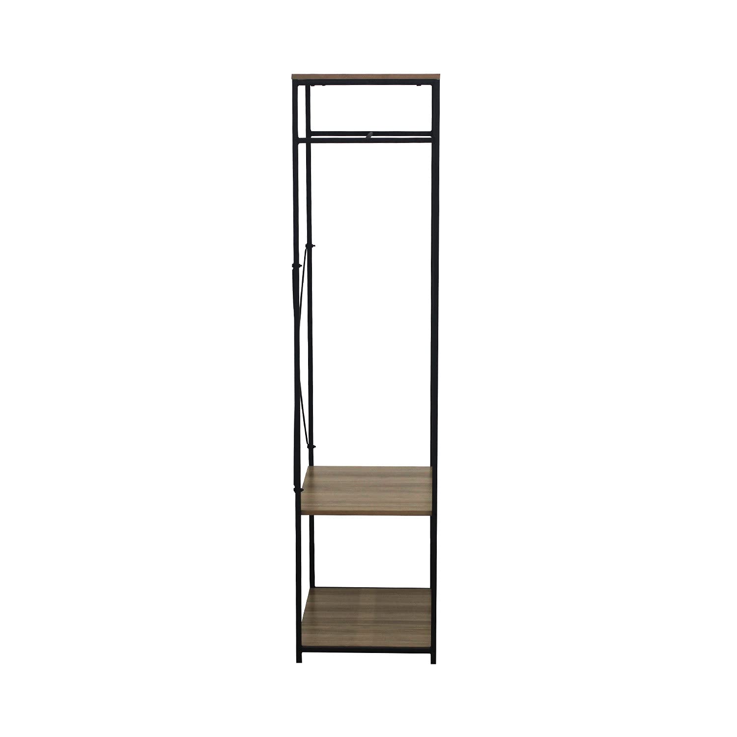 Perchero de Barra Metálico con 2 Baldas de Madera Oinu 167x60x40,4cm 7house