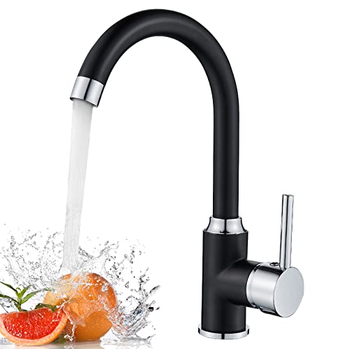 kisimixer Grifo de Cocina Negro, Giratorio 360° Grifo Monomando Cocina con Caño Flexible, Grifo Fregadero Cocina en Latón, Agua Fria y Caliente Disponible Cover