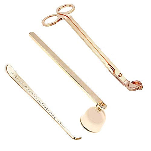 LOVE MEI 3 in 1 Candle Accessory Set, Candle Wick Trimmer Candle Cutter, Candle Snuffer Extinguisher, Candle Wick Dipper Candle Tools Kit Gift Package for Candle Lover,Family, Party,Dating Gold