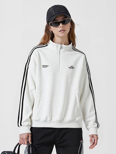 Silent Vortex Men's Teen's Oversized Quarter Zip Hoodies Sweatshirt Striped Letter Graphic Polo Pullover Tops2