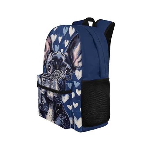 Cumagical French Bulldog Blue Print Kids Book Bag For Textbooks Ages 9-142