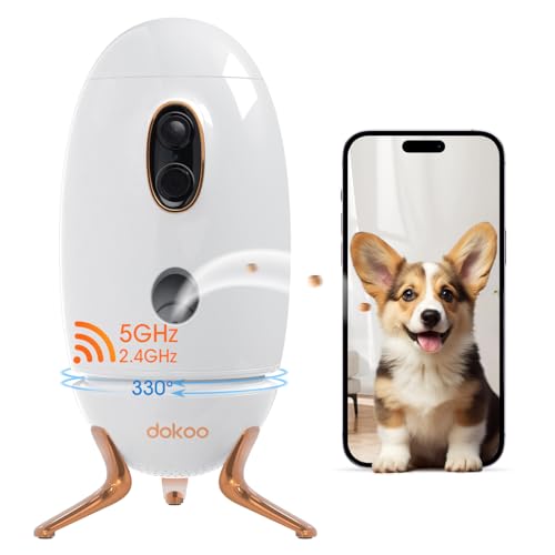 Dog Camera with Treat Dispenser, 2K 330° View Pet Monitor with Phone App, Night Vision, 2.4 &5G WiFi, Interactive 2-Way Audio Speaker, Motion Detection, Smart Home Indoor Cam, No Subscription Fee