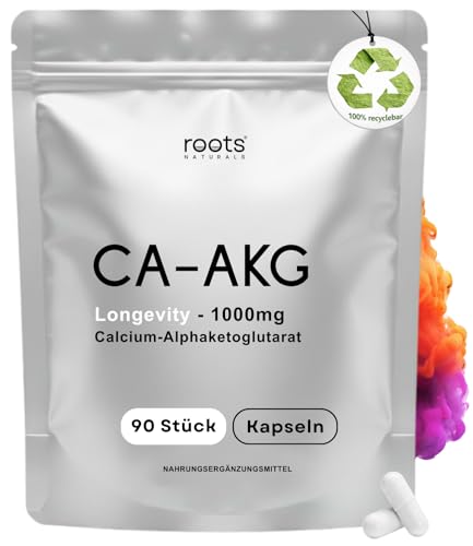 roots NATURALS CaAKG Premium Supplement + [90 Kapseln] - 1000mg Ca-AKG pro Tag - Calcium-Alphaketoglutarat- Longevity - Kalzium Hochdosiert - Laborgeprüft + Made in Germany
