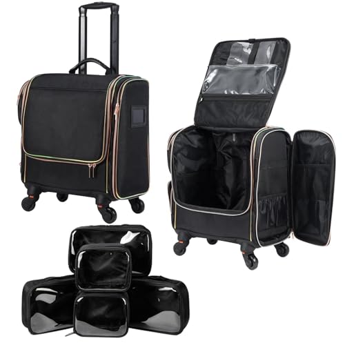 Image of SHAMAX Professional Rolling Makeup Case, Cosmetic Organizer Bag, Manicure Pedicure Vanity Locks, Trolley for Hairdressers, Salons, Beauty Lovers, MUA 360 Universal Wheels (Y29)