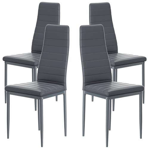 buybyroom Sedie da Cucina, Set Sedie Sala da Pranzo 4, Sedie Soggiorno Imbottite Sala da Pranzo Moderne, Schienale Alto, Gambe in Metallo, Per Arredo Cucina, Ristorante e Ufficio, Grigio