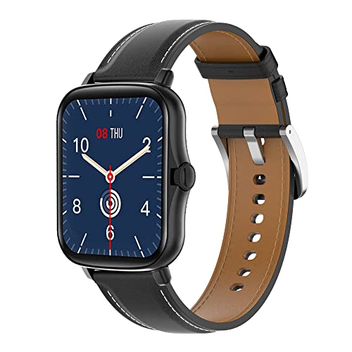FitTurn Wrist Strap Compatible with Colmi P28/P28 Plus/P8/P8 Plus/P8 Mix/V23/Land 1/Land 2S Watch Band Genuine Leather Replacement Bracelet (Black)