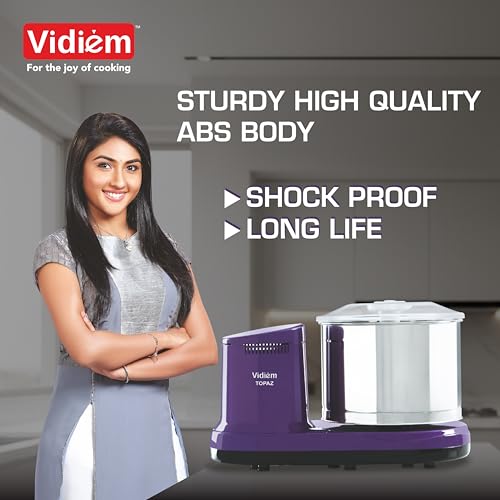 Image of Vidiem Topaz 150W Wet Grinder for Idli Dosa Batter | 2L Stainless Steel Drum, Extra Wide Stone Rollers, High Torque Motor | ISI Certified | ABS Body | 5-Yr Motor Warranty | Lavender