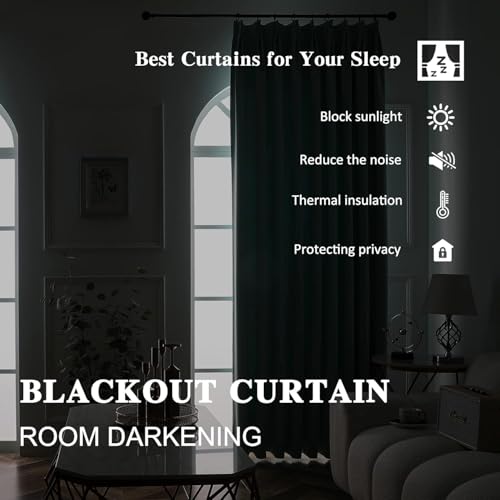 Image of Triple Pinch Pleated Blackout Curtains Thermal Insulated Room Darkening Curtains for Bedroom /Livingroom Pack of 2 Panels, Tiebacks, Hooks (Beigee)