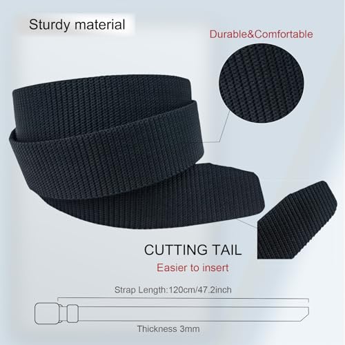 Black Belt Men,Mens Web Belt Canvas,Work belt with Plastic Buckle,Tapered Ends,Sliding Ring Buckle,Outdoors,120cm/47.24inch4