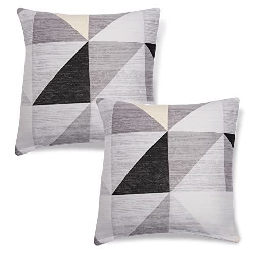 Image of HOKIPO Stretchable Cushion Cover for Sofa 16x16 Pack of 2, Black Grey Geometric (AR-4098-D6*2)
