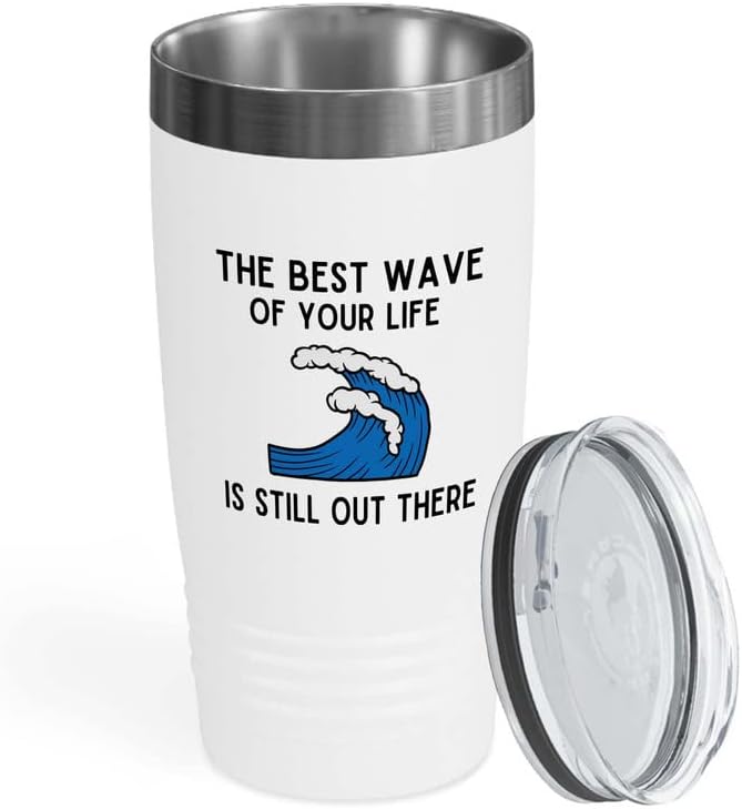 Surfing White Edition Vaso de 20 onzas – The bezt wave – Regalos para entusiastas del surf, deportes acuáticos, tabla de surf, atletismo,