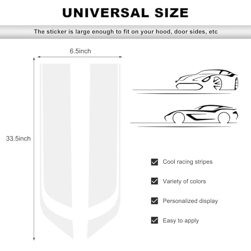 Image of Car Hood Decal Sticker, Automotive Side Body Stripe Graphics Racing Bumper Sticker, Universal Vehicle Skirt Roof Bonnet Vinyl Decal Exterior Decoration, Car Accessories (White)