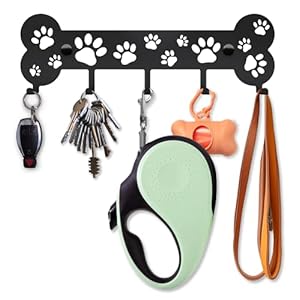 Dog Leash Holder – Unique Metal Wall Hanger With Bone and Paw Design – Pet Leash Hook and Key Organizer – Decorative Gift Idea for Dog Lovers