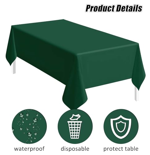 Image of SietDESEO 2 Pack Green Plastic Tablecloth Rectangle 54 x 108 Premium Disposable Table Cloth Plastic Green Table Cover for Wedding Baby Shower Party Decorations