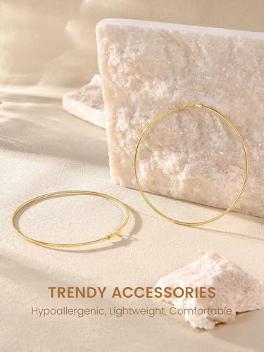 KeyStyle Gold Hoop Earrings for Women, Stainless Steel Hoops Earring Lightweight Loops, 2 mm Thick Hypoallergenic Circle Endless Thin Hoop (30 mm,50 mm,70 mm,100 mm)4