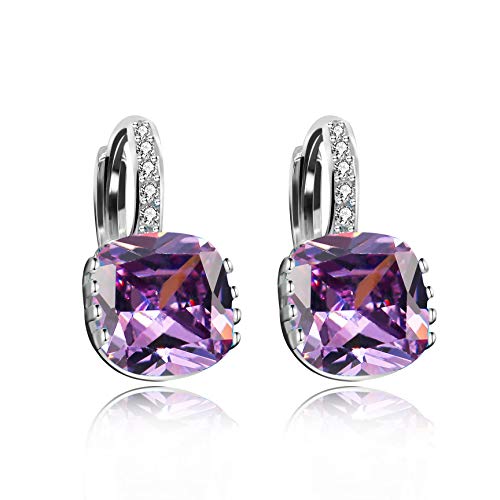 Uloveido Womens Platinum Plated Square Lila Kristall Creolen simuliert Amethyst Hebel zurück Ohrringe DML115 Cover
