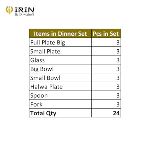 Image of iRiN by Dr.WaterR Parivar Stainless Steel Designer Dinner Set Gold PVD | Kitchen Set | Ideal for Home | Restaurant | Gifting | Wedding | Bowls, Plate, Glass, Spoon, Fork (Pack of 24pcs- for 3Person)