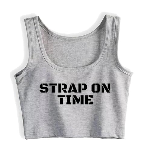 Strap On Time Design Sexy Pegging Crop Top Swinger Naughty Lifestyle Tank Tops Grey
