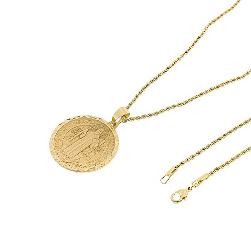 Medalha São Bento Com Corrente Elo Baiano 2mm e 60cm Folheado a Ouro 18k