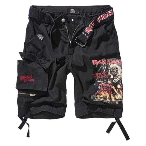 Short Iron Maiden Savage Brandit au style vintage Black Edition en coton robuste