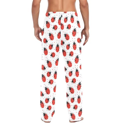 Mens Cotton Pajama Pants Sleep Lounge Pj Bottoms Sleepwear with Pockets Drawstring S Red Ladybugs3