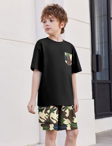 Image of Arshiner Boys' 2-Piece Cotton Outfit Short Sleeve Crewneck T-Shirt & Cargo Shorts Set Summer Casual Clothes for Kids 5-13