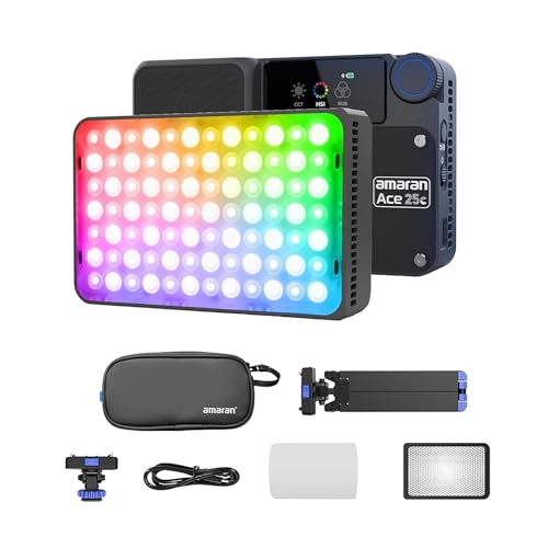 Amaran Ace 25c Treppiede Kit RGBWW LED Video Light 32W Full Color On Camera 2300K-10000K Ricarica Rapida App Control Carbone