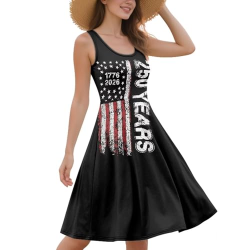 Image of Women Stylish Tank Dresses Sleeveless Round Neck Midi Casual Dress with Pocket for Summer