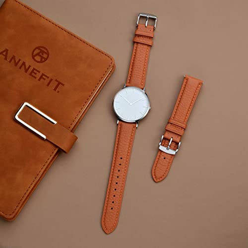 Image of ANNEFIT Watch Band 22mm, Quick Release Textured Padded Leather Straps with Silver Buckle for Men and Women (Orange)