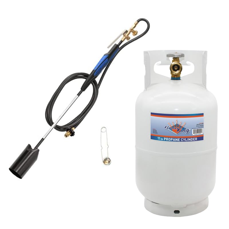 Flame King 10LB Propane Tank Cylinder with Type 1 OPD Valve + 500K BTU Heavy Duty Weed Burner...
