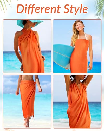 Hercicy 6 Pieces Women Beach Long Sarong wrap Coverups Batik Wrap Pareo with Tassel for Women Sarong for Beach(Bright Colors) - Image 2