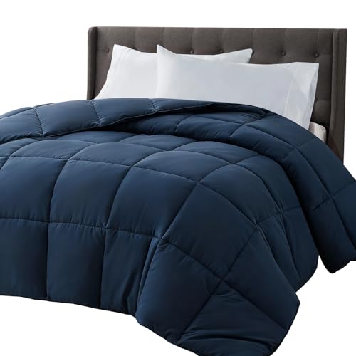 Image of COHOME Oversized Queen Size Comforter, All-Season Quilted Down Alternative Duvet Insert, Luxury Hotel GentleSoft Comforter with Anti-Clump Tech & 8 Tabs - Reversible - Navy Blue 98 x98 inches