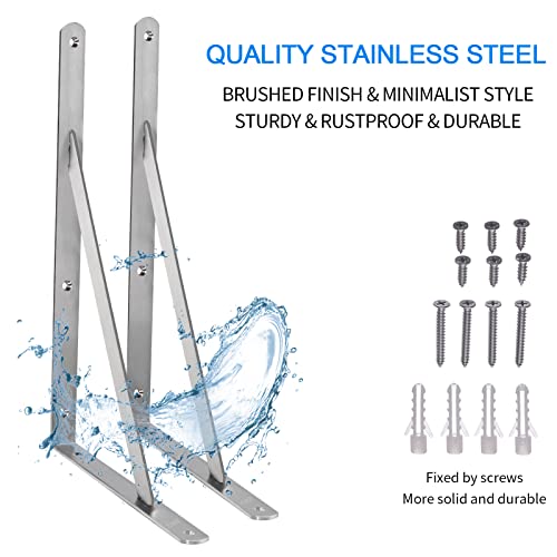 Image of YUMORE Shelf Bracket 18 inch, Heavy Duty Stainless Steel Solid Shelf Support, Max Load: 550lb, Corner Brace Joint Right Angle Bracket, DIY L Bracket, 2 Pack | Stainless Steel, 550 LB Load Capacity, Reinforced Triangle Design, Easy Installation, Indoor & Outdoor Use