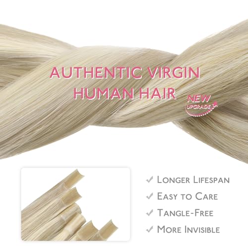 Image of WENNALIFE U Tip Hair Extensions Human Hair, 50g 50s 20 Inch Ash Blonde Highlighted Platinum Blonde Remy Hair K Tip Invisible Straight Keratin Hot Fusion