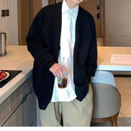 Men's V-Neck Cardigan Solid Color Long Sleeve Outerwear Single-Breasted Loose Knitted Sweaters3